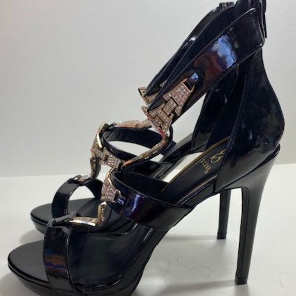 Youselina Black Heels with Metallic and Gem Embellishments - Picture 3 of 7